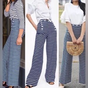 J.Crew Collection Striped Sailor Lace Up Nautical High Waisted Wide Leg Pants